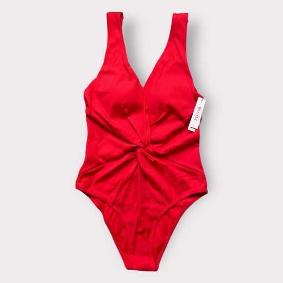 Victoria’s Secret Red One Piece Ribbed Swimsuit Size Medium Twist Plunge Padded - Picture 2 of 11